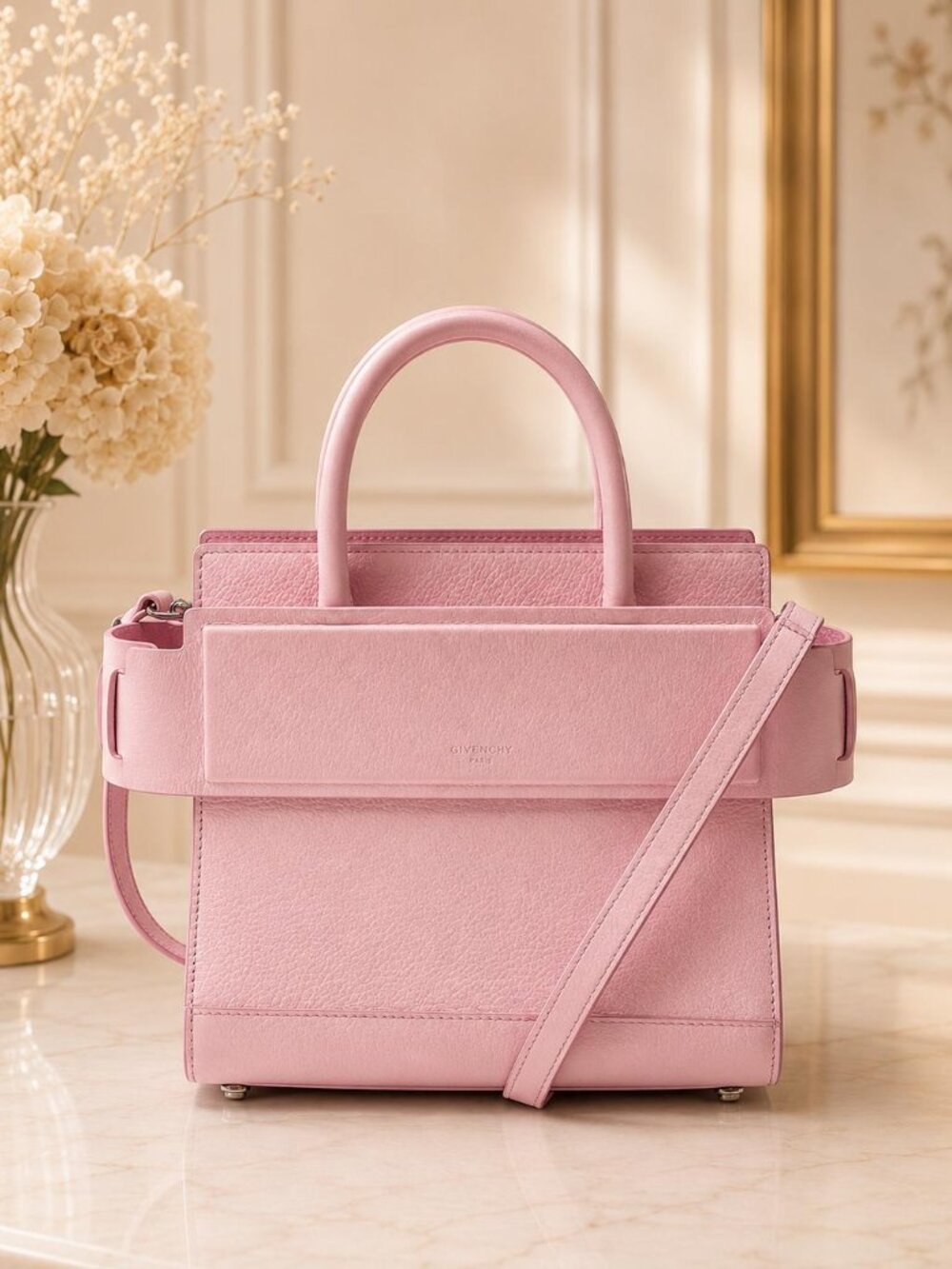 AuthenticGivenchy Horizon Mini Pink Leather Satchel Crossbody Bag Luxury Cheaper